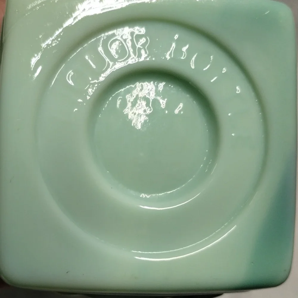 Vintage‎ Blue Green Slag Glass Liquor Bottle Decanter Floral Embossed w/ Stopper